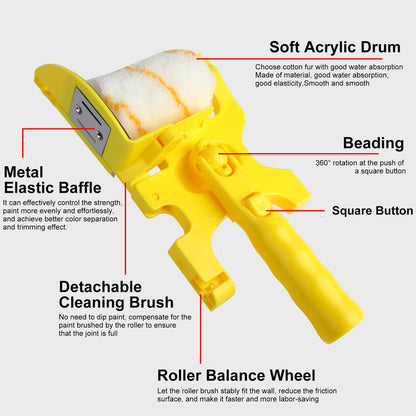 Multifunctional Hand held Paint Roller Brush - with Roller and Brush Portable Tool for Home Room Wall Ceiling Painting (Yellow)