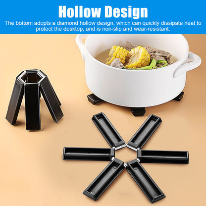 4 Pcs Foldable Pot Mat - Creative Foldable Trivet Mat Plastic Non Slip for Pots Pans Bowl Teapot Kitchen Accessories (Black)