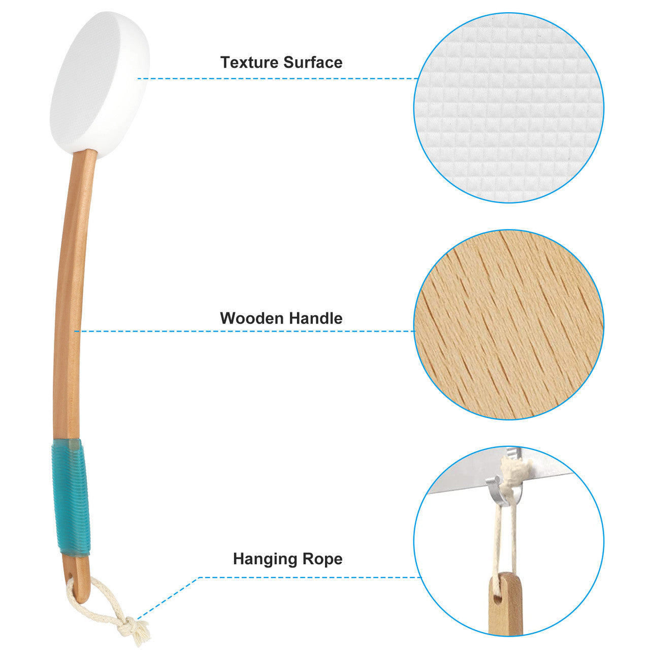 17.5"Long Lotion Applicator - Long Handle for Easy Reach and Self Application of Body Wash with 4 Pads ,for Men and Women