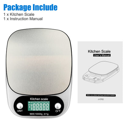 Food Kitchen Scale - Stainless Steel Digital Grams and Ounces LCD Display for Weight Loss, Baking, Cooking (Silver)