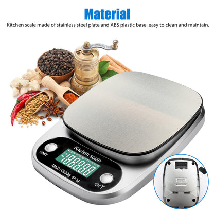 Food Kitchen Scale - Stainless Steel Digital Grams and Ounces LCD Display for Weight Loss, Baking, Cooking (Silver)