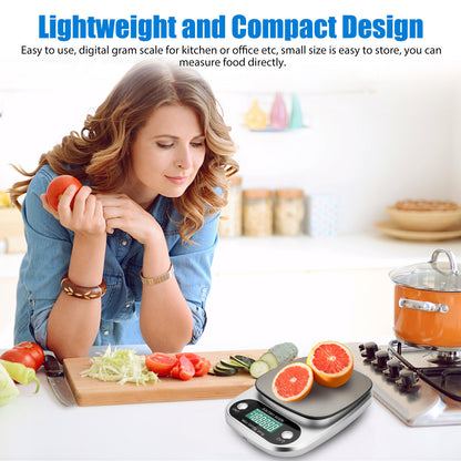 Food Kitchen Scale - Stainless Steel Digital Grams and Ounces LCD Display for Weight Loss, Baking, Cooking (Silver)