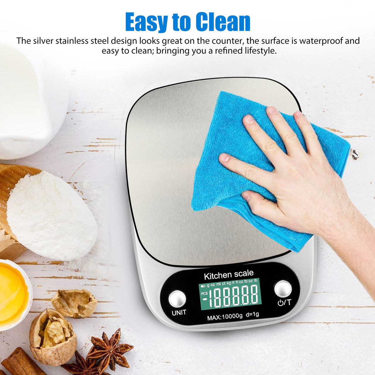 Food Kitchen Scale - Stainless Steel Digital Grams and Ounces LCD Display for Weight Loss, Baking, Cooking (Silver)