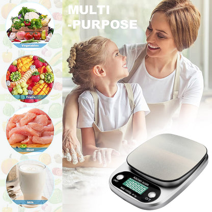 Food Kitchen Scale - Stainless Steel Digital Grams and Ounces LCD Display for Weight Loss, Baking, Cooking (Silver)