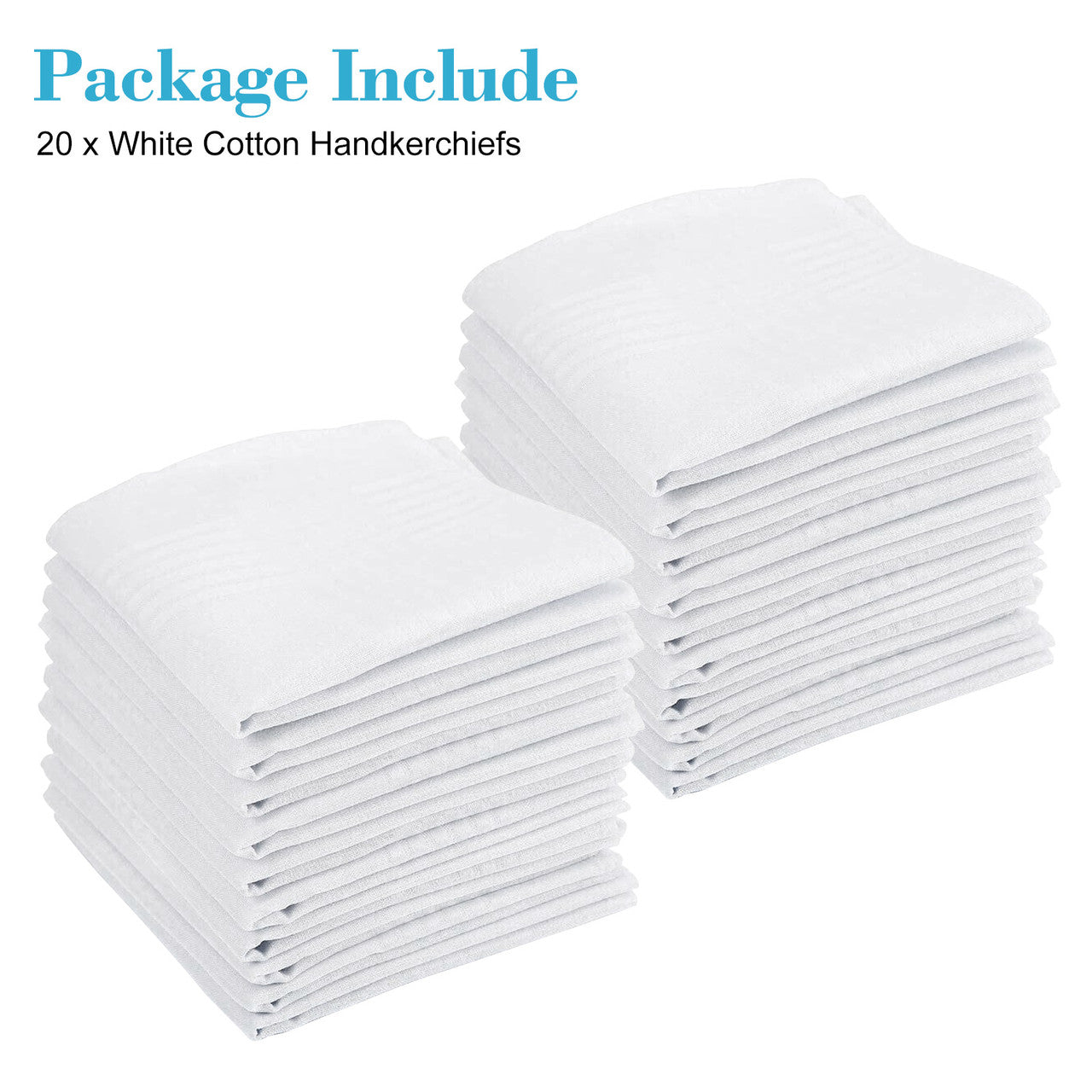 20 Pcs White Cotton Men Handkerchiefs - 100% Cotton White with Satin Border, 15" X 15"