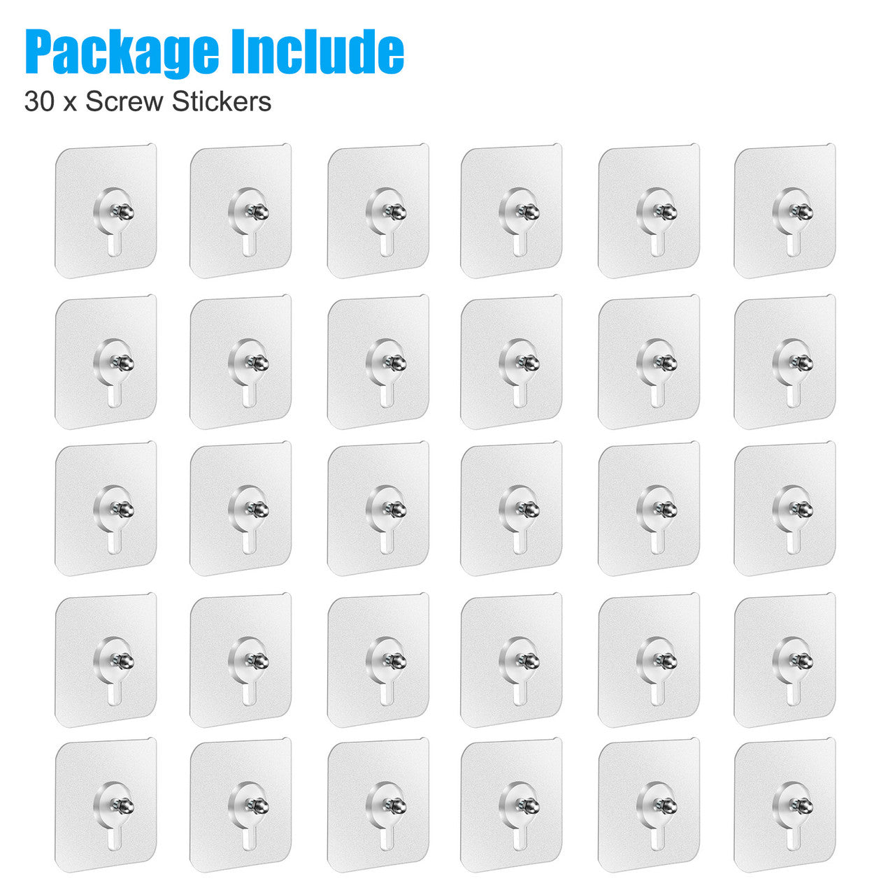30 Pcs Free Punching Seamless Screw Sticker - Adhesive Wall Hooks for Photo Frame Bathroom Kitchen Home Office (Clear)