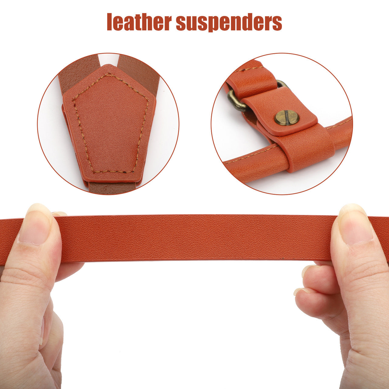 Adjustable Soft Leather Suspenders Y Design Suspenders - with 4 Metal Clips for Groomsmen Wedding Gift (Brown)