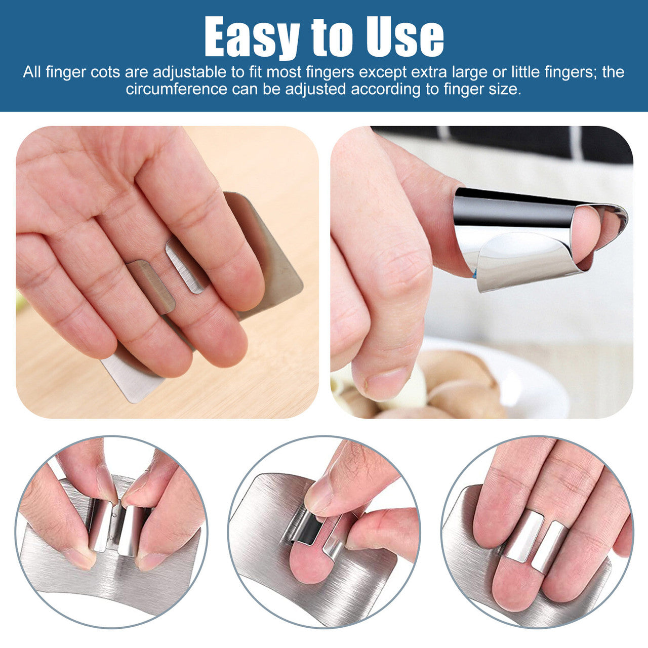 8 Pcs 304 Stainless Steel Finger Guard - Cutting Protector Adjustable Safe Thumb Guard Finger Protector for Chefs Kitchen Staff (Silver)
