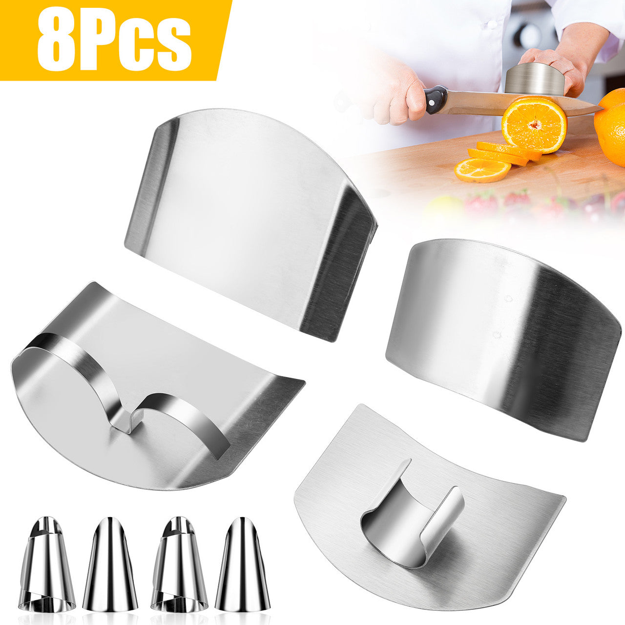 8 Pcs 304 Stainless Steel Finger Guard - Cutting Protector Adjustable Safe Thumb Guard Finger Protector for Chefs Kitchen Staff (Silver)