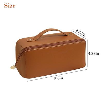 Large Capacity Organ Cosmetic Bag - PU Leather Multifunctional Storage Makeup Bag with Handle and Divider Travel Cosmetic Bags (Brown)