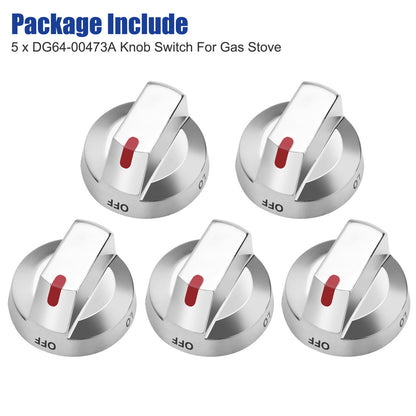 5 Packs Gas Stove Knob Switch -  DG64-00473A Compatible with Samsung Gas Range, Reinforced Stainless Steel Protection Power Ring (Silver)