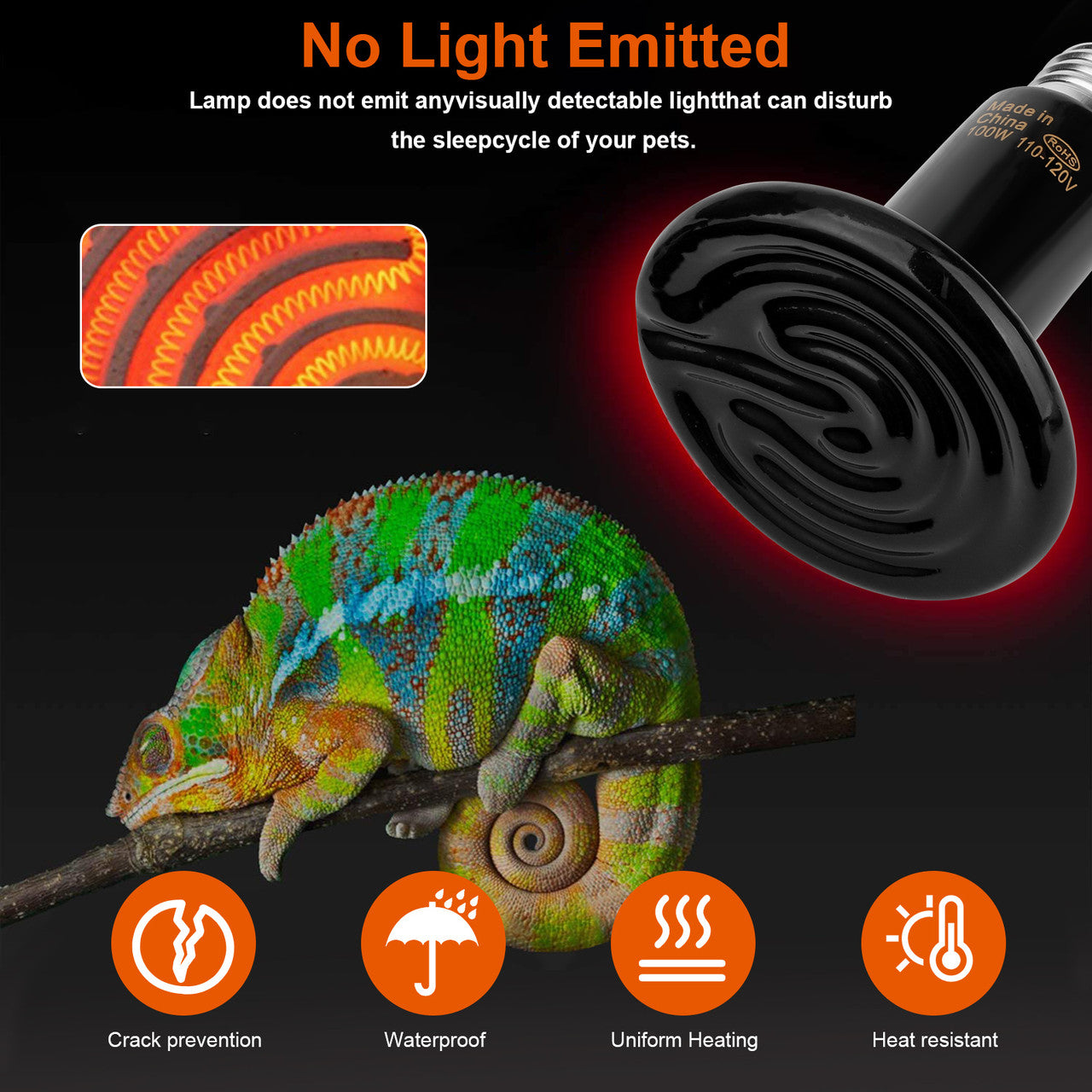 2 Pack 100W Ceramic Heat Emitter Infrared Reptile Heat Lamp Bulb - Reptile Heat Lamp Bulb No Light Emitting Brooder Heater for Amphibian Pet