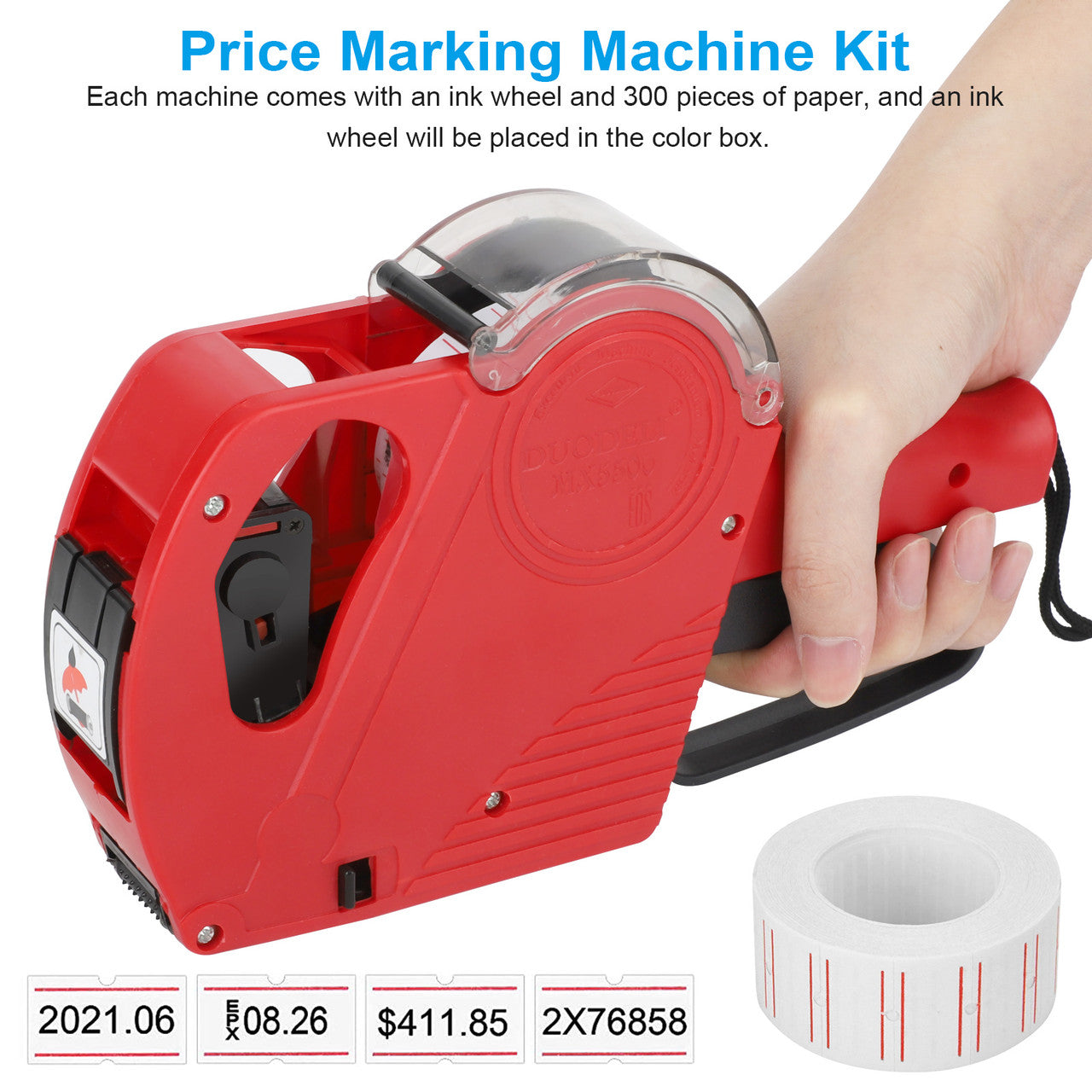 8 Digits Price Tagging Machine With Cover - Single Row printing,use for your small business or retail store (Red)