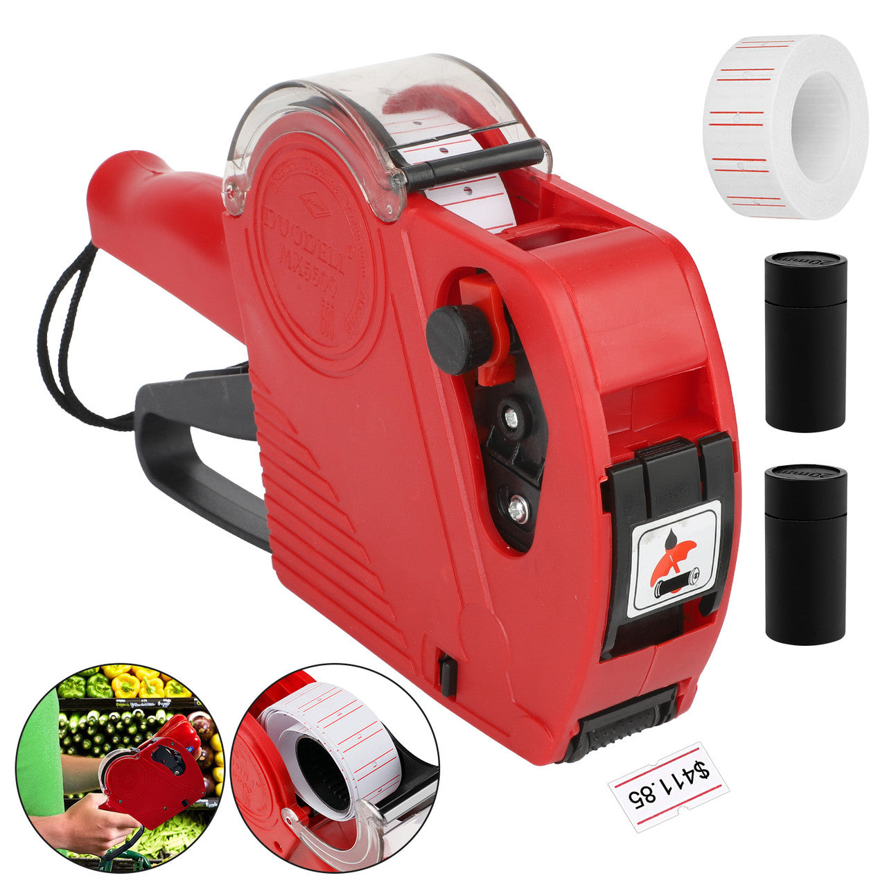 8 Digits Price Tagging Machine With Cover - Single Row printing,use for your small business or retail store (Red)