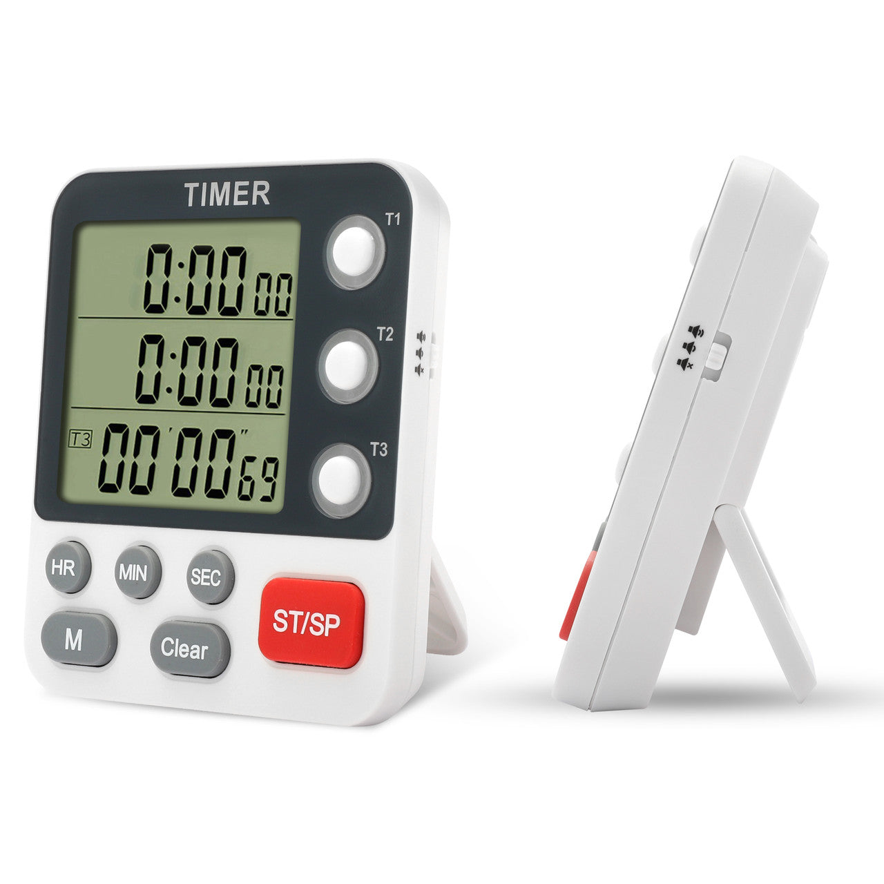 Digital Dual Kitchen Timer - Three Channel Kitchen Timer,Large Display, Loud Volume Alarm and Flashing Light with Magnetic Back (White)