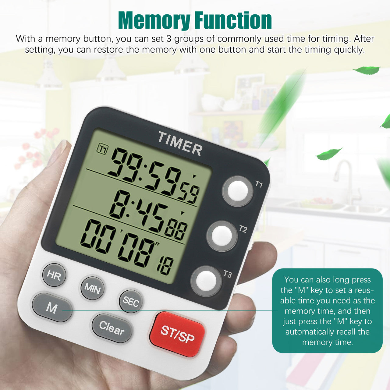 Digital Dual Kitchen Timer - Three Channel Kitchen Timer,Large Display, Loud Volume Alarm and Flashing Light with Magnetic Back (White)