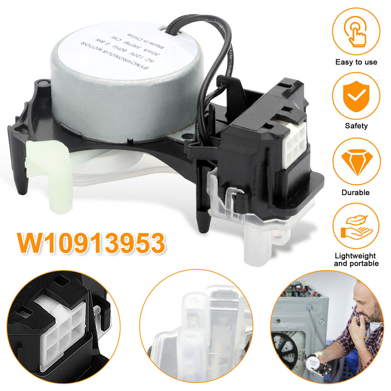 W10913953 Washing Machine Shift Actuator - Compatible with Whirlpool, Amana, Crosley, Inglis, Roper washing machines (Silver)