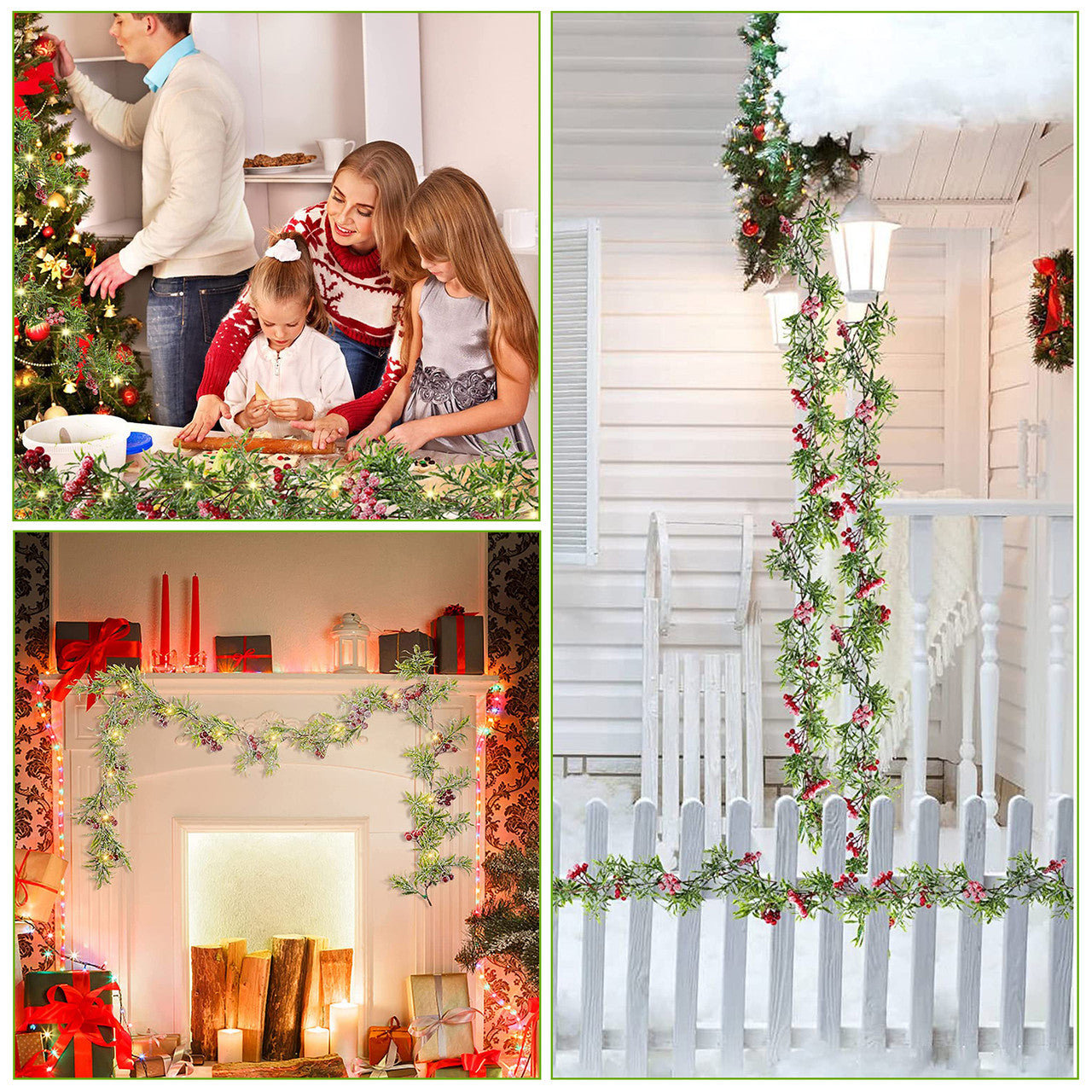 Artificial Christmas Wreath Garland lights - Battery Operated 5.9ft Prelit Garland with 20 LED lights for Xmas Tree Home Fireplace Party