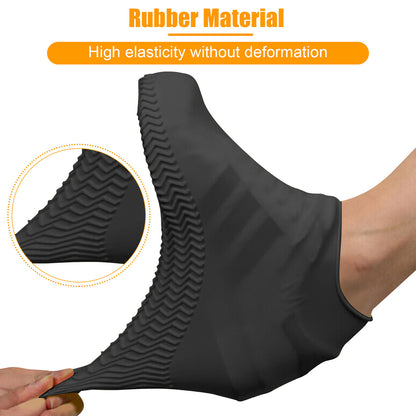 Waterproof Silicone Rain Shoe Cover - Non Slip,Water Resistant,Reusable,Stretchable,Foldable Size L (Black)