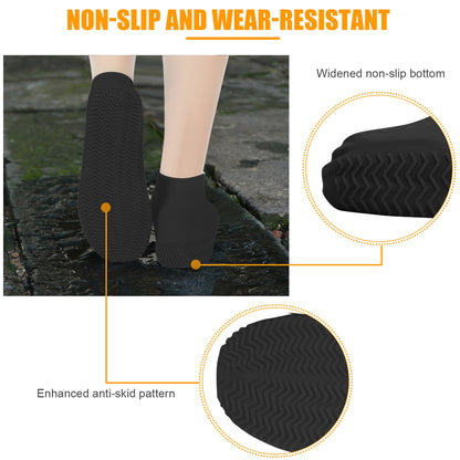 Waterproof Silicone Rain Shoe Cover - Non Slip,Water Resistant,Reusable,Stretchable,Foldable Size L (Black)