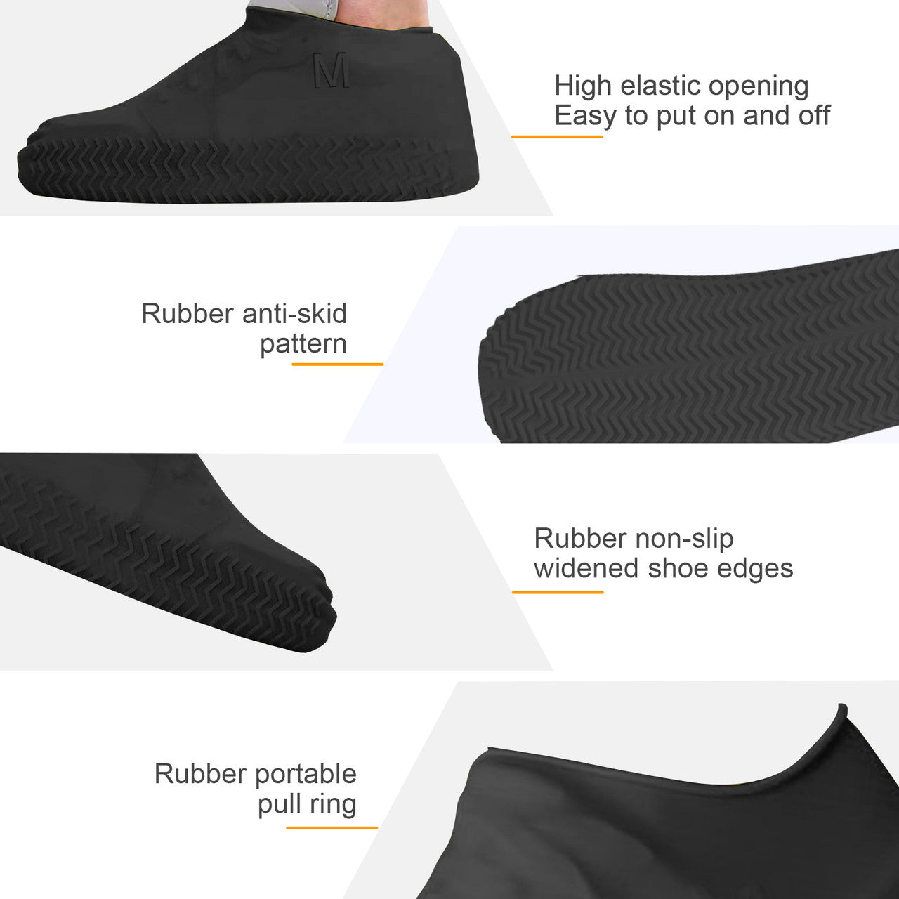 Waterproof Silicone Rain Shoe Cover - Non Slip,Water Resistant,Reusable,Stretchable,Foldable Size XL (Black)