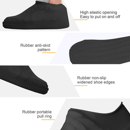 Waterproof Silicone Rain Shoe Cover - Non Slip,Water Resistant,Reusable,Stretchable,Foldable Size L (Black)