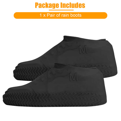 Waterproof Silicone Rain Shoe Cover - Non Slip,Water Resistant,Reusable,Stretchable,Foldable Size L (Black)