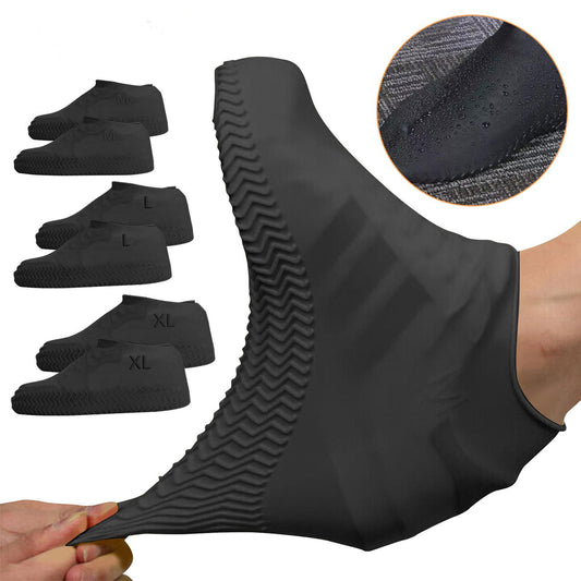 Waterproof Silicone Rain Shoe Cover - Non Slip,Water Resistant,Reusable,Stretchable,Foldable Size XL (Black)