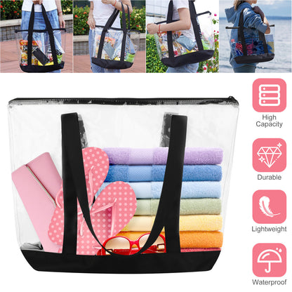 Tote Bag PVC Transparent Purse Handbag - See through Clear Handbag Purse Bag for Work,Beach,Makeup,Cosmetics (Clear)