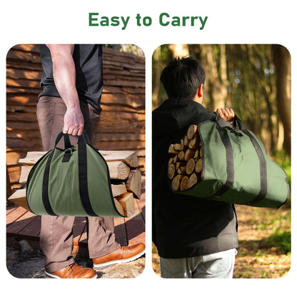 Canvas Firewood Log Carrier - Durable Tote for Stove and Fireplace Accessories (Green)