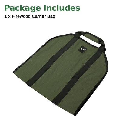 Canvas Firewood Log Carrier - Durable Tote for Stove and Fireplace Accessories (Green)