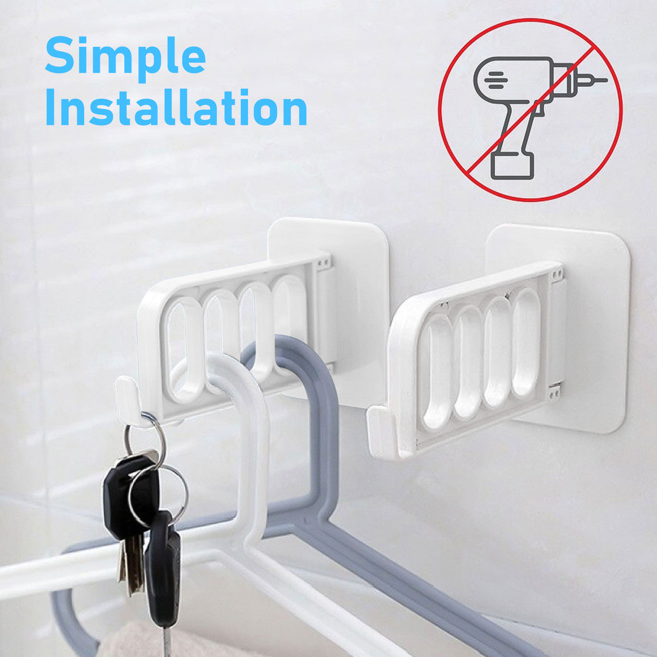 5 Pcs Foldable Wall Hanging Four Hole Hanger - For Kitchen and Bedroom Door Hookno Hole Punching No Trace Installation (White)