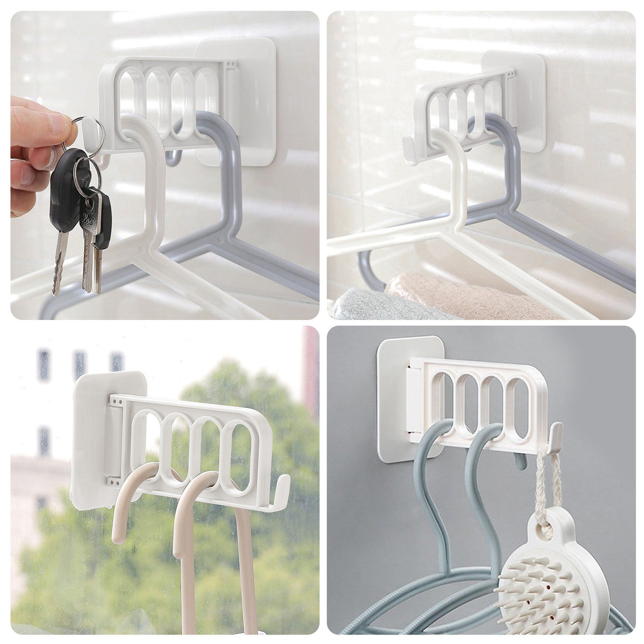 5 Pcs Foldable Wall Hanging Four Hole Hanger - For Kitchen and Bedroom Door Hookno Hole Punching No Trace Installation (White)