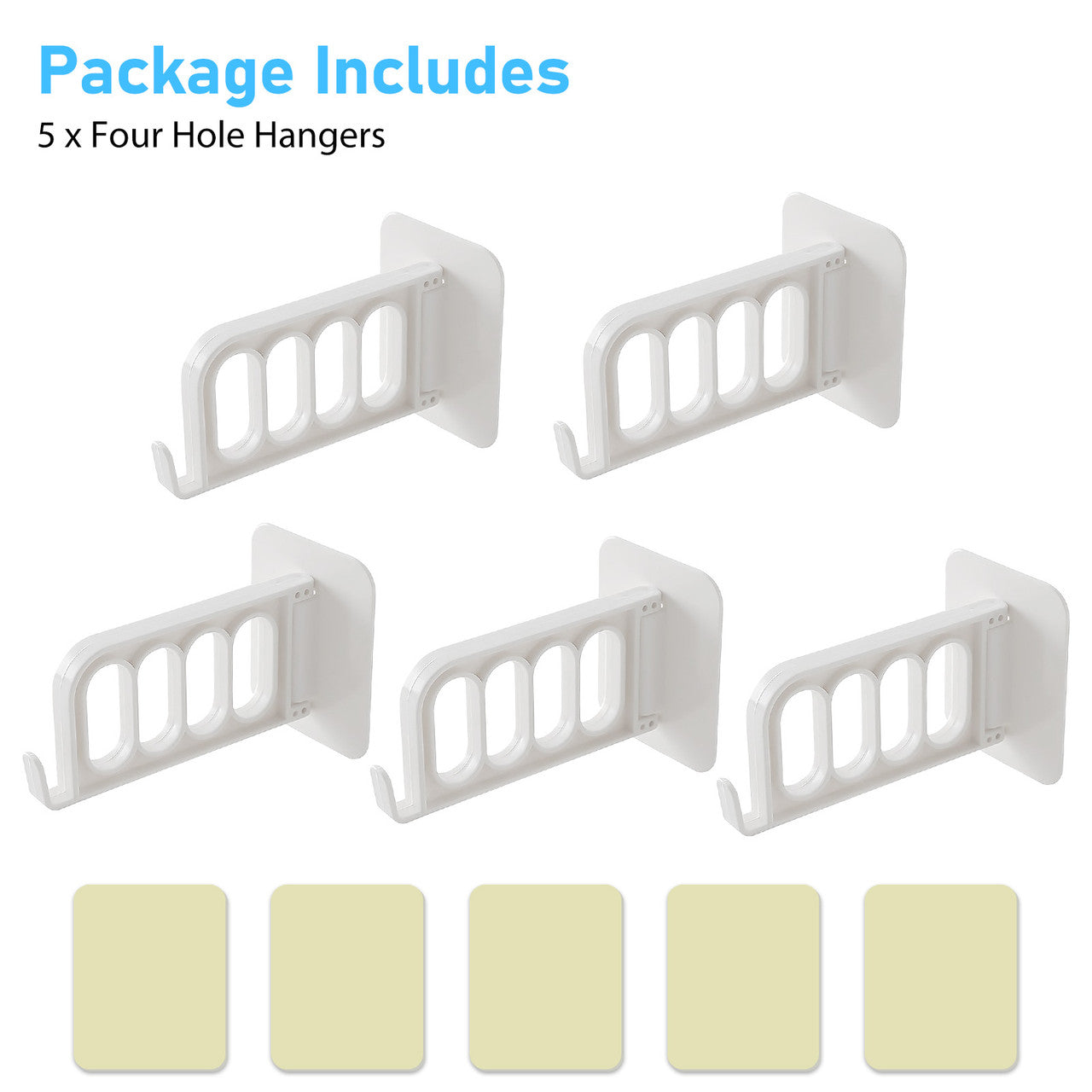 5 Pcs Foldable Wall Hanging Four Hole Hanger - For Kitchen and Bedroom Door Hookno Hole Punching No Trace Installation (White)