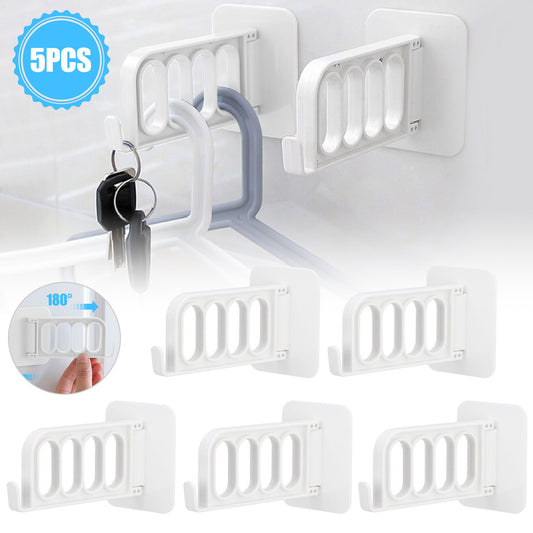 5 Pcs Foldable Wall Hanging Four Hole Hanger - For Kitchen and Bedroom Door Hookno Hole Punching No Trace Installation (White)