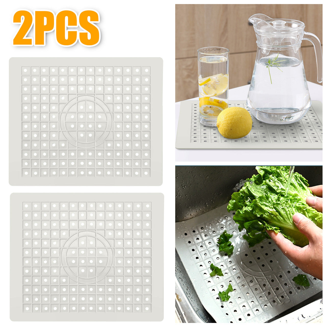 2 Pcs Kitchen Sink Mats - 12.2 x 10.24 IN Soft Rubber Sink Protector ,Quick Draining Design (Grey)