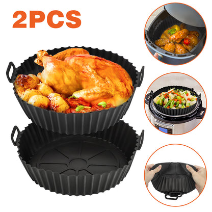 2Pcs Silicone Air Fryer Liners Pot - Reusable Non-Stick Air Fryer Silicone Basket Bowl,food-grade Silicone Baking Tray Pots for 5.3QT Air Fryer,Oven Accessories (Black)