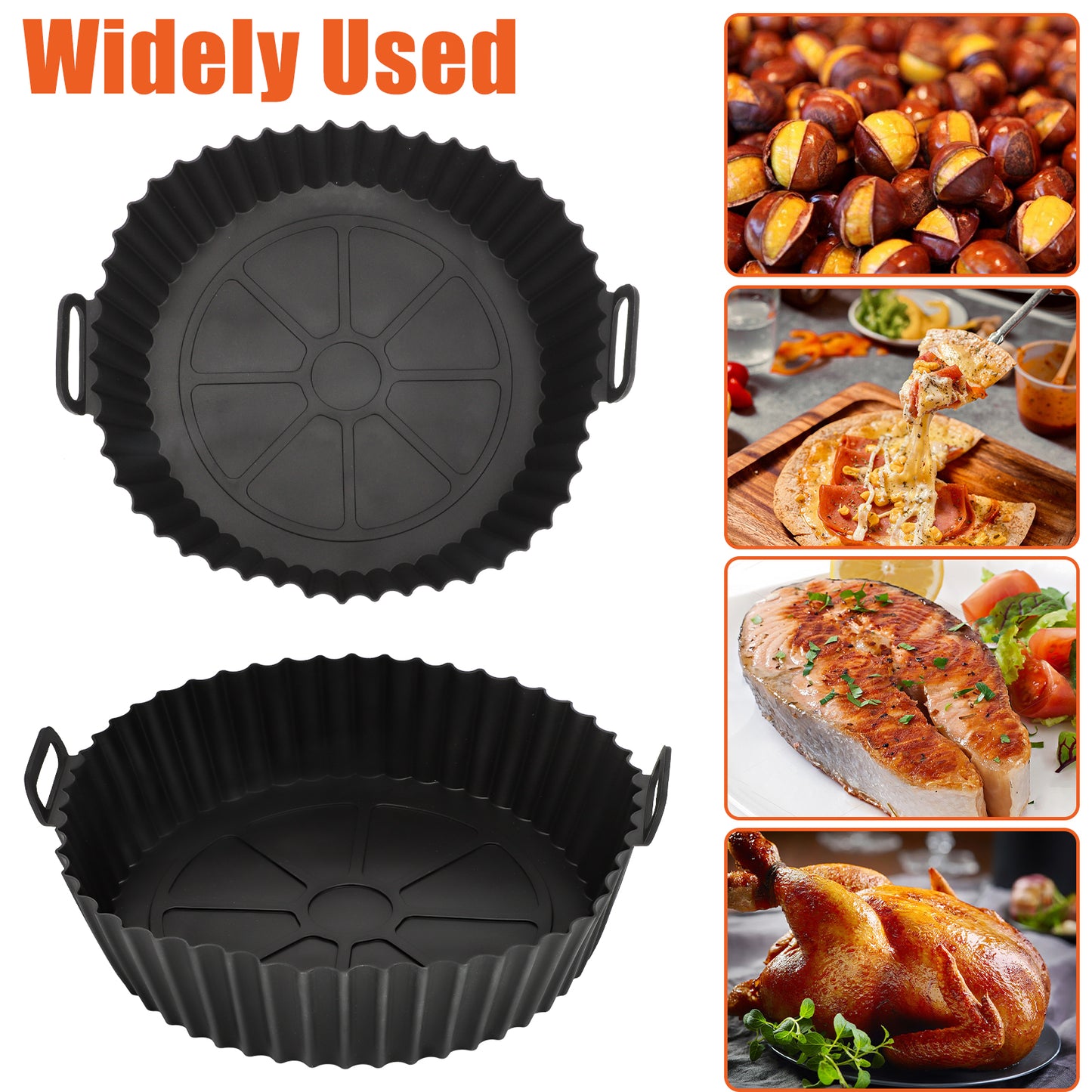 2Pcs Silicone Air Fryer Liners Pot - Reusable Non-Stick Air Fryer Silicone Basket Bowl,food-grade Silicone Baking Tray Pots for 5.3QT Air Fryer,Oven Accessories (Black)