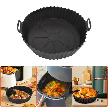 2Pcs Silicone Air Fryer Liners Pot - Reusable Non-Stick Air Fryer Silicone Basket Bowl,food-grade Silicone Baking Tray Pots for 5.3QT Air Fryer,Oven Accessories (Black)