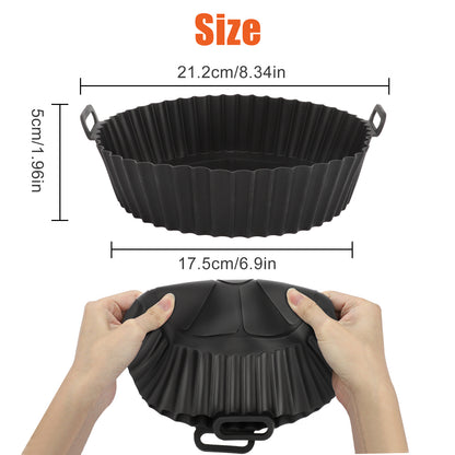 2Pcs Silicone Air Fryer Liners Pot - Reusable Non-Stick Air Fryer Silicone Basket Bowl,food-grade Silicone Baking Tray Pots for 5.3QT Air Fryer,Oven Accessories (Black)