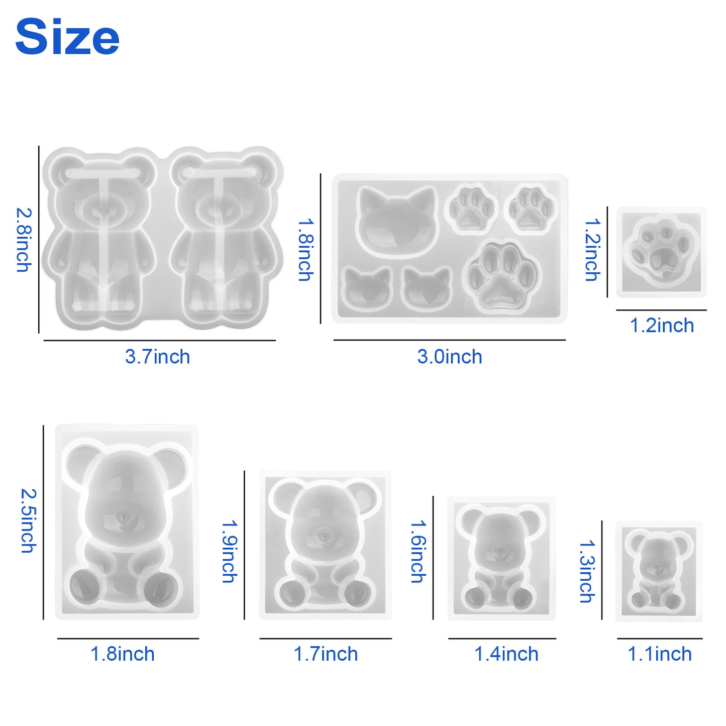 7 pieces Bear Paw Resin Silicone Molds