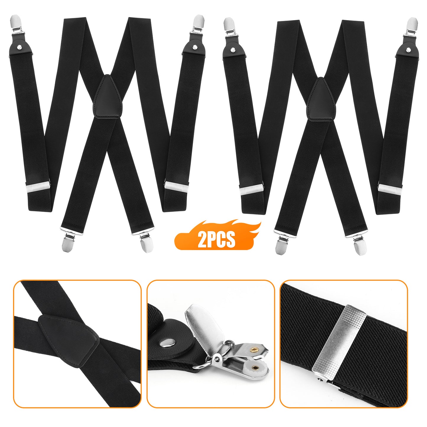 2Pcs Men X-Shaped clips pants Adjustable suspender