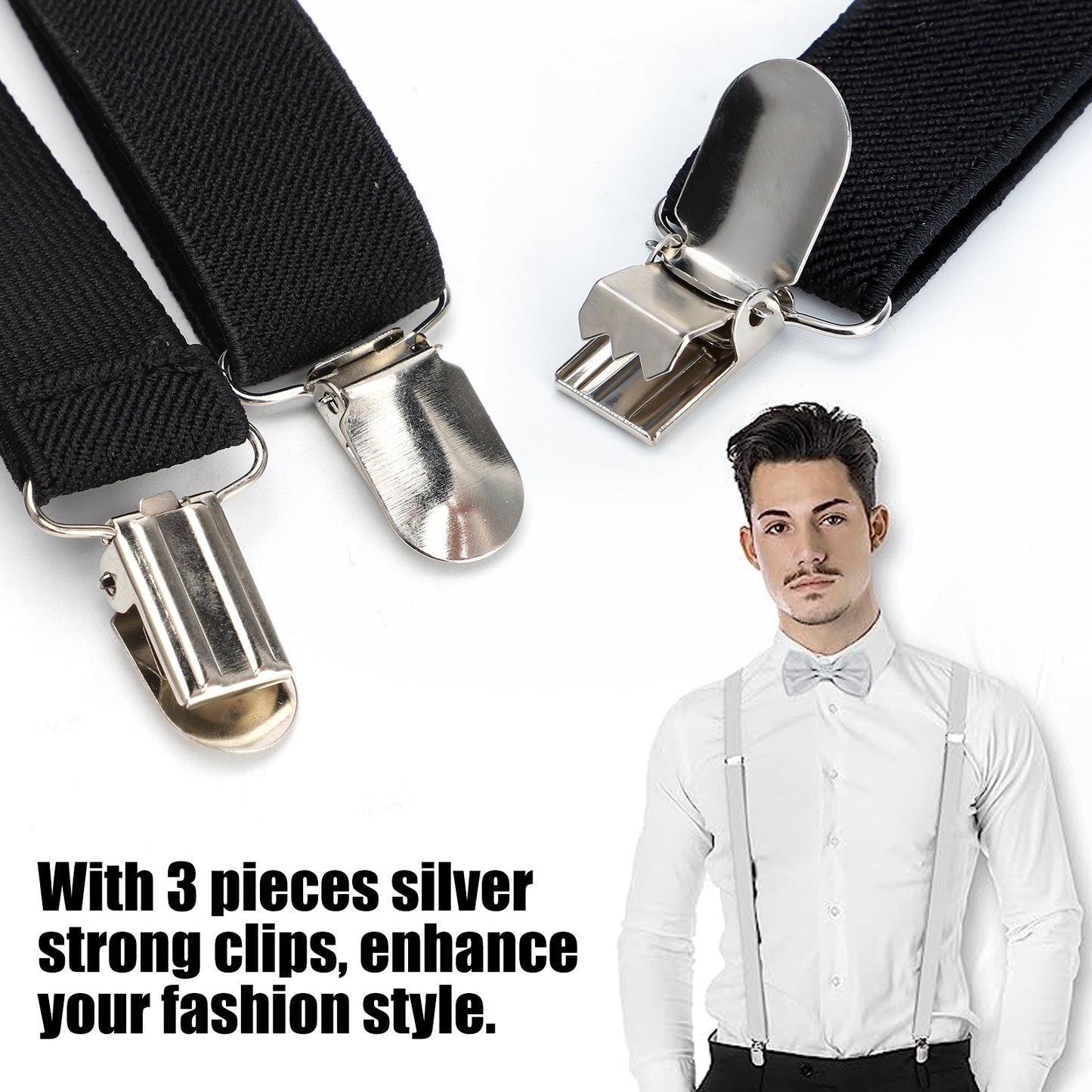 Men Adjustable Clip-on Suspenders Elastic Y-Shaped Braces Clips Pants Brace