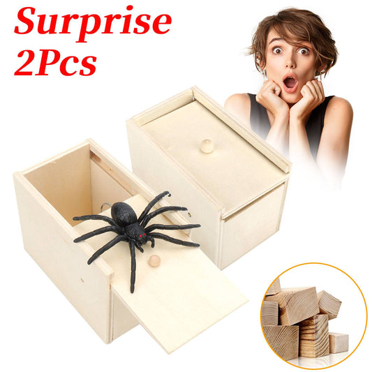 2 Pcs Spider Scare Prank Box Wooden