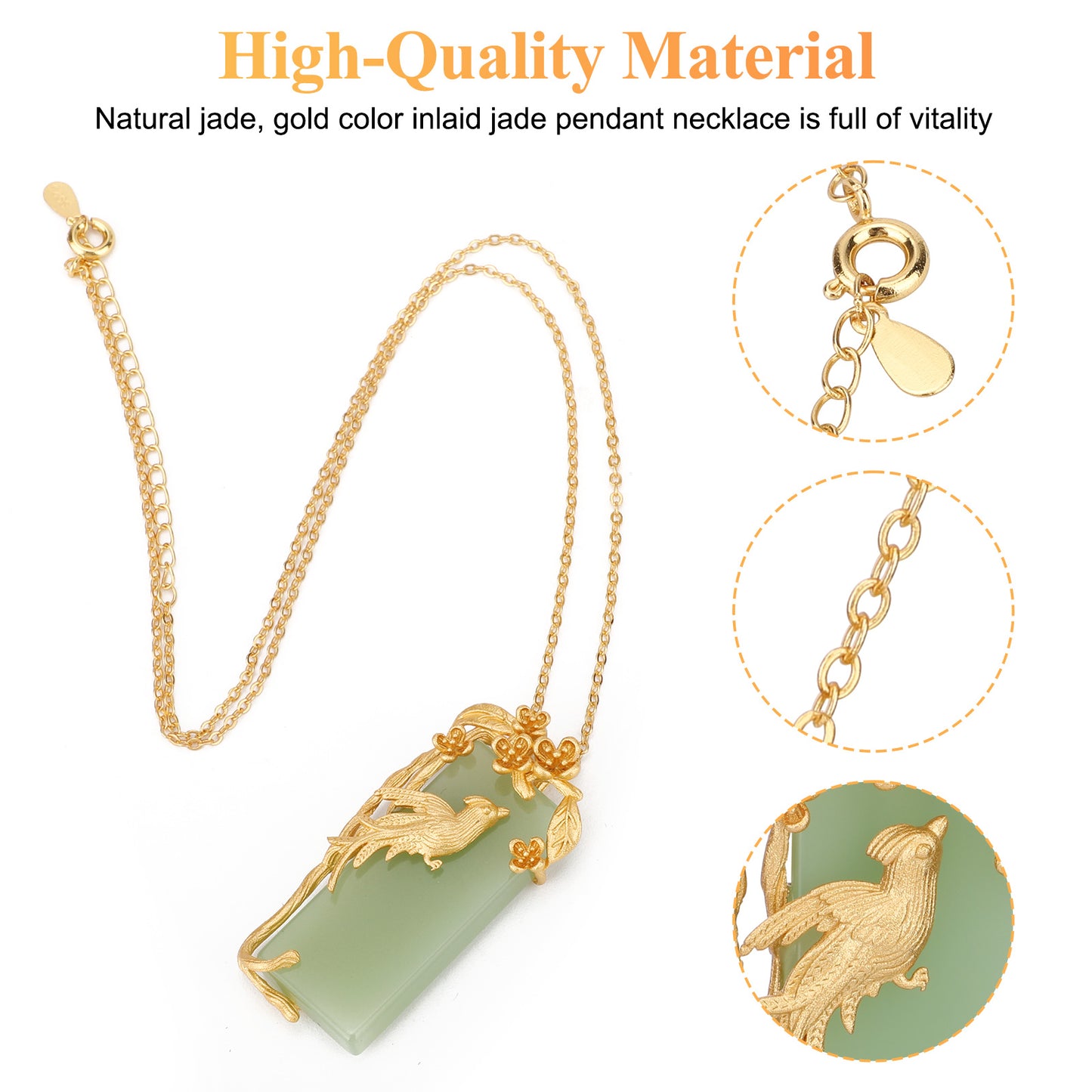 Natural green Phoenix Bird Jade Pendant Yellow Gold Plated Necklace