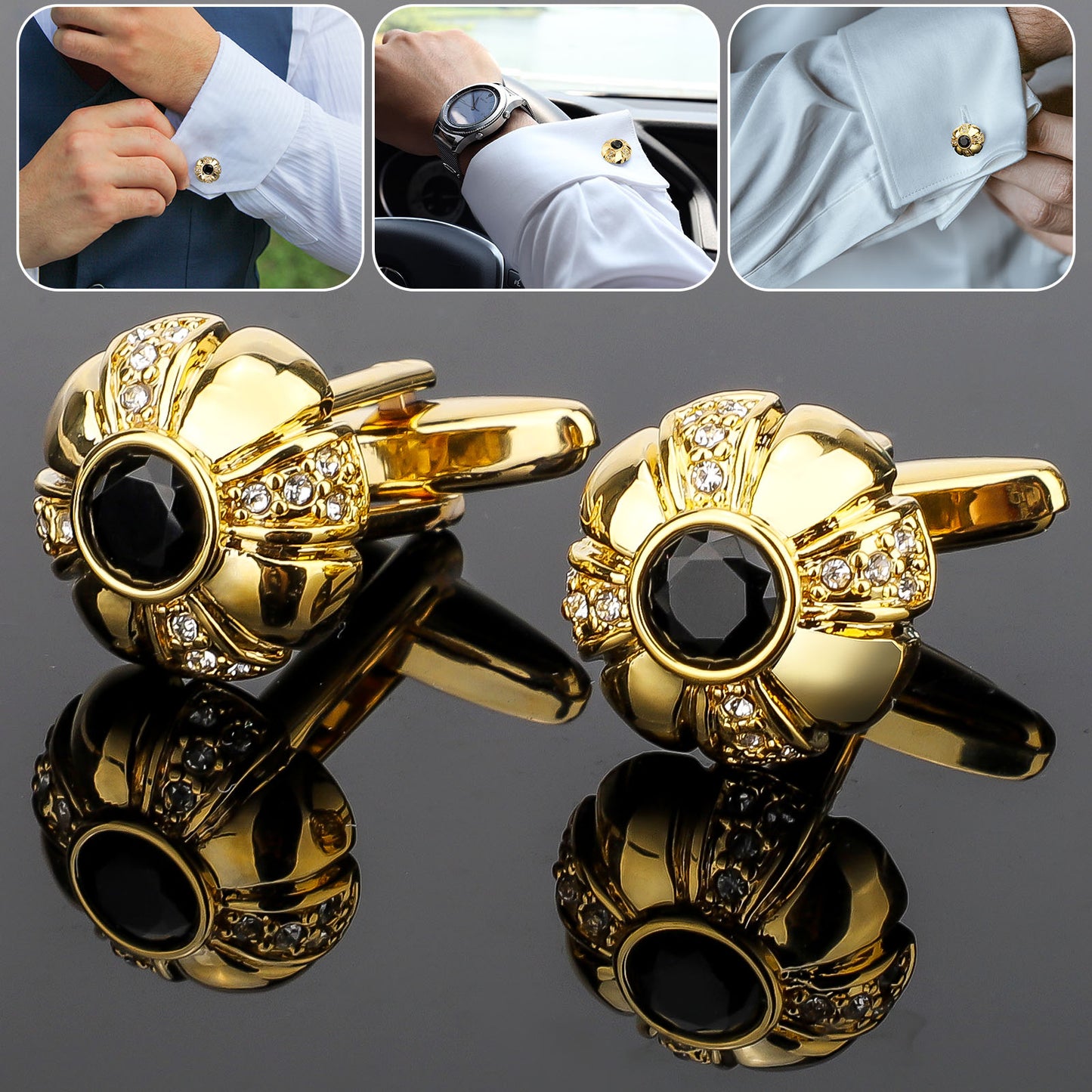 Gold metal crown cufflinks for men