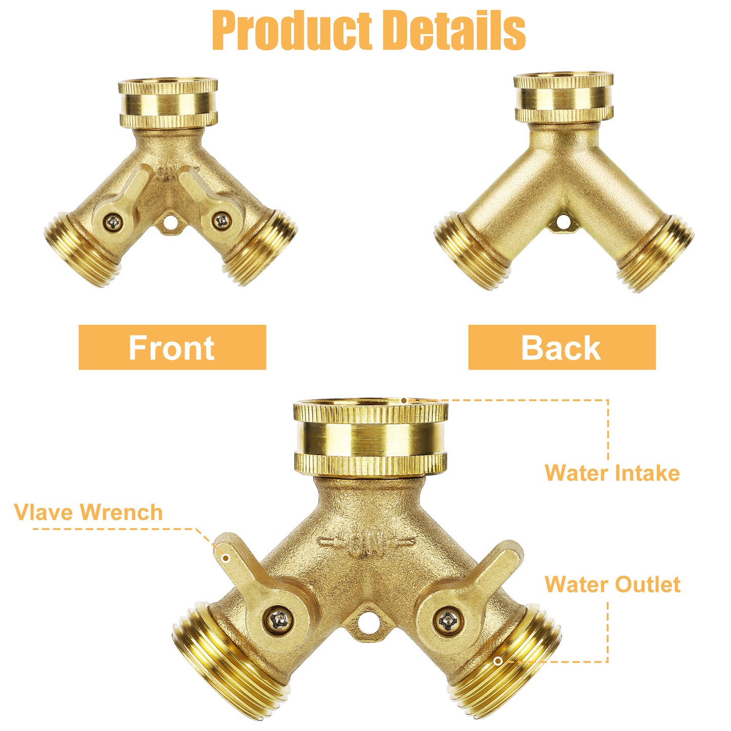 Water Valves - Brass Hose Splitter with Adjustable Flow Control