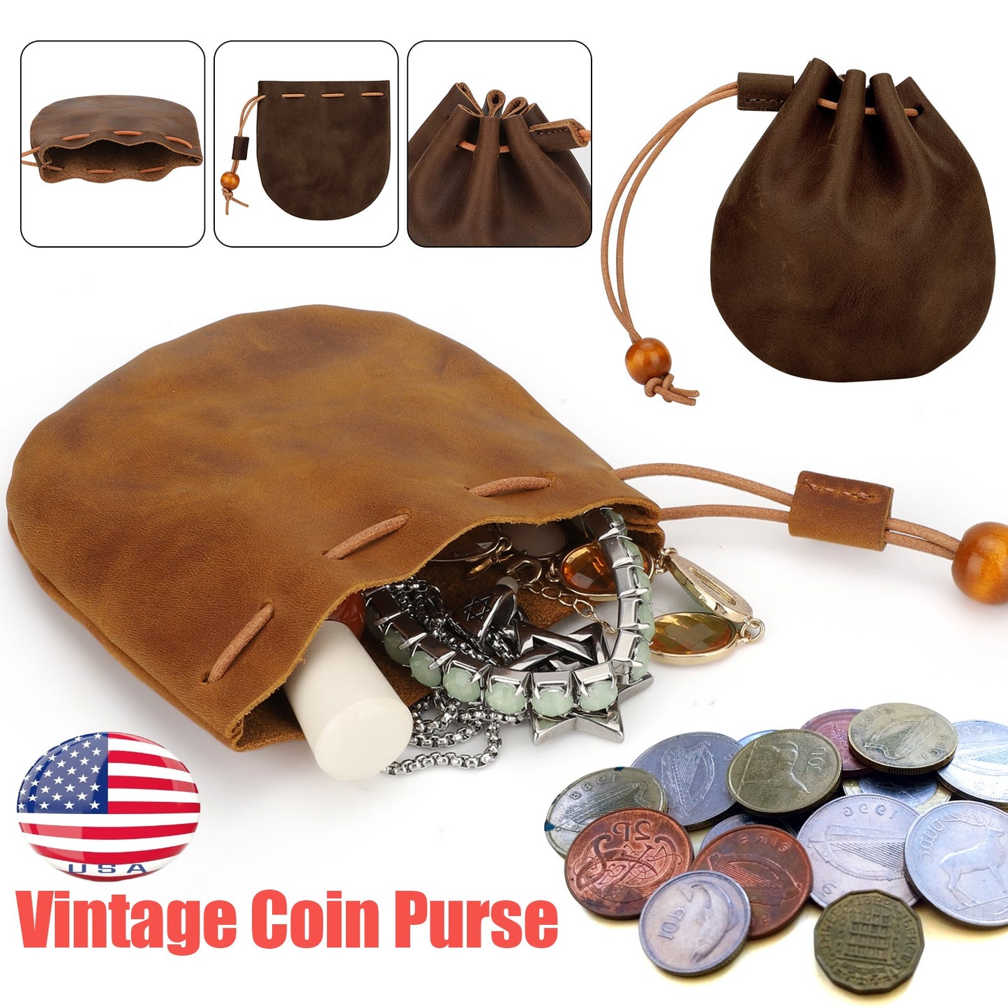 Small Leather Wallet - Convenient Coin Purse with Retro Design （Brown）