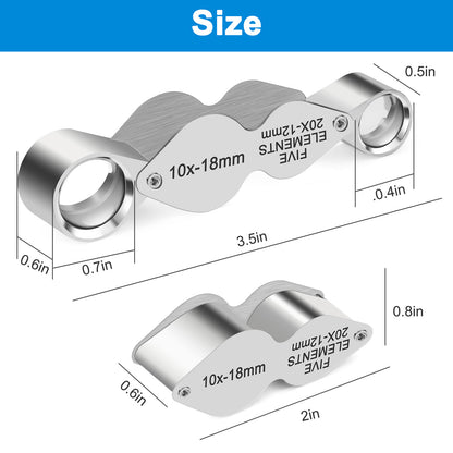 Folding Pocket Magnifier - Professional 10X 20X Jewelers Loupe with Real Glass Lens