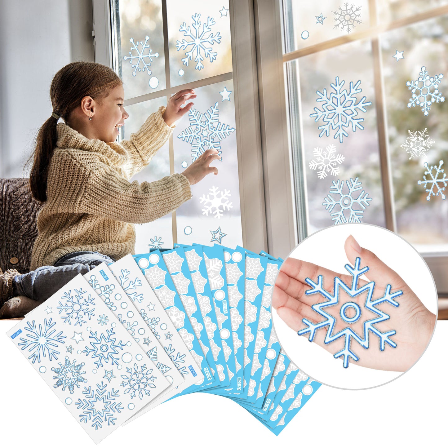 15 sheet Christmas Snowflake Window Stickers,  Holiday Snowflake Cling Kids Room Decal for Party Festival